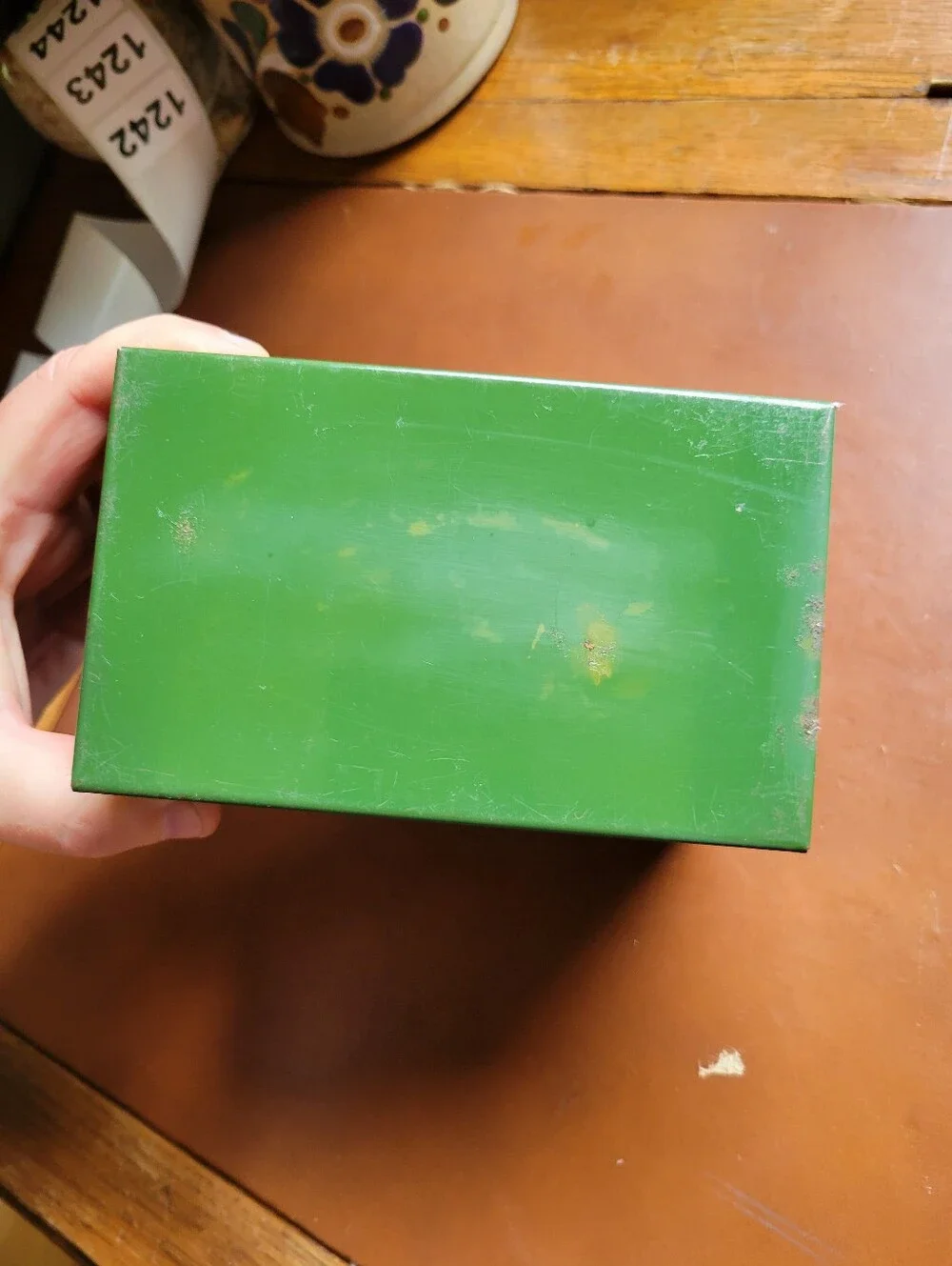 Vintage Mid-Century Green Metal Index Card / Recipe Box